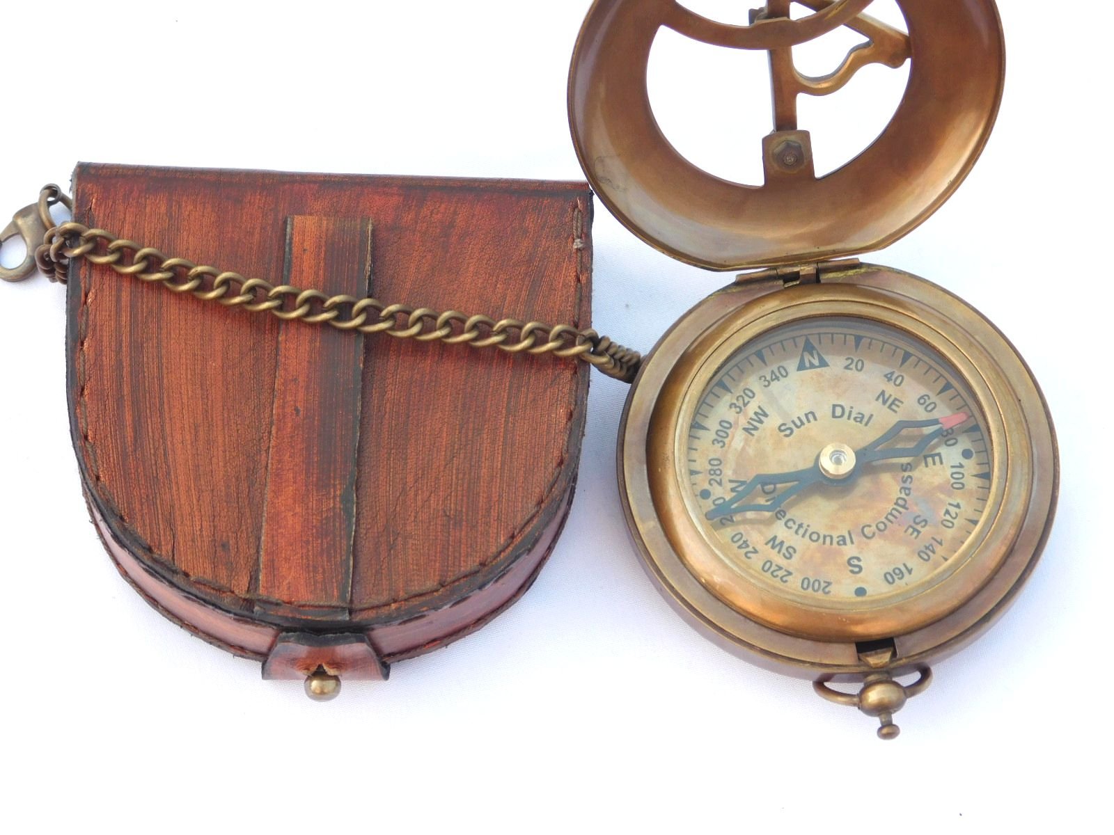 NEOVIVID Brass Sundial Compass - Push Open Compass - Steampunk Accessory – Unique Gift for Men - Beautiful Handmade Gift - Sundial Clock – Sun Clock – Steampunk Clock for Him - Antique Decor