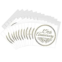 3dRose 15th Anniversary - gold text for celebrating wedding anniversaries - Greeting Cards, 6 x 6 inches, set of 12 (gc_154457_2)