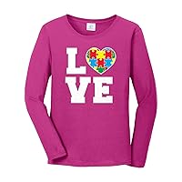 Threadrock Women's Autism Awareness Love Puzzle Heart Long Sleeve T-Shirt