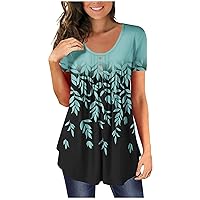 Womens Plus Size Tops,Short Sleeve Tunic V-Neck Button Shirt Casual Summer Fashion Sexy Printed Tees T-Shirt