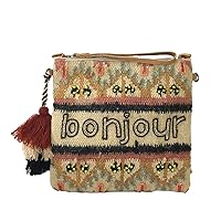 Bonjour Beaded Large Pouch Wristlet Crossbody Clutch, Natural/Multi