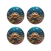 Funny Sea Animals Leather Coasters Set of 4 Waterproof Heat-Resistant Drink Coasters Round Shape Cup Mat for Living Room Kitchen Bar Coffee Decor
