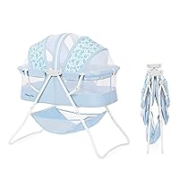 Karley Bassinet in Light Blue, Lightweight Portable Baby Bassinet, Quick Fold and Easy to Carry, Adjustable Double Canopy, Indoor and Outdoor Bassinet with Large Storage Basket.