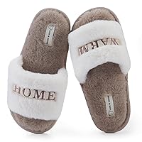 Women's Fuzzy House Slippers Cozy Plush Home Slippers for Women Open Toe House Shoes Memory Foam Slip on Anti-Skid Sole Indoor Outdoor