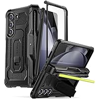 Poetic Spartan Case Compatible with Galaxy Z Fold 5, [Hinge Protection][Kickstand][Mil-Grade Protection] Full-Body Hybrid Shockproof Protective Rugged Cover with Built-in Screen Protector, Matte Black