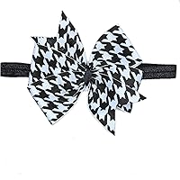 4 inch black and white grosgrain ribbon hound's-tooth pinwheel hair bow headband hair clip handmade in the USA