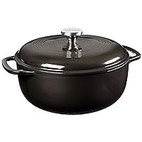 Lodge 6 Quart Enameled Cast Iron Dutch Oven with Lid – Dual Handles – Oven Safe up to 500° F or on Stovetop - Use to Marinate, Cook, Bake, Refrigerate and Serve – Midnight Chrome