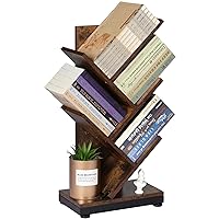ruboka 4-Shelf Tree Bookshelf, 24.1-Inch Retro Floor Standing Bookcase Display for CDs/Magazine/Books, Small Bookshelf for Bedroom, Living Room, Office,Balcony, Brown Storage Shelves DESK51A