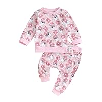 Hnyenmcko Newborn Baby Girl Clothes Waffle Long Sleeve Floral Sweatshirt Shirt Top + Pants Infant Fall Winter Outfits Set