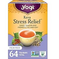 Tea Kava Stress Relief Tea - 16 Tea Bags per Pack (4 Packs) - Made with Organic, Caffeine-Free Relaxing Tea - Includes Carob Pod, Indian Sarsaparilla Root, Cinnamon Bark, Ginger Root & More