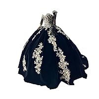 2024 Gold Embroidery Velvet Ball Gown Quinceanera Prom Dresses Detachable Long Sleeves Crystal Sweet 16 Party