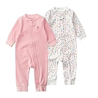 Teach Leanbh Baby 2-Pack 100% Cotton Romper Jumpsuits Two Way Zipper Long Sleeve Footless Sleep and Play