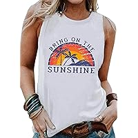 Bring On The Sunshine O-Neck Tank Tops Women Seaside Sunshine Graphic Printed Casual Loose Tops Summer Holiday Tanks