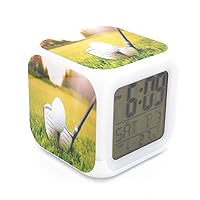 Led Alarm Clock Golf Club Golfball Sports Pattern Personality Creative Noiseless Multi-Functional Electronic Desk Table Digital Alarm Clock for Unisex Adults Kids Toy Gift