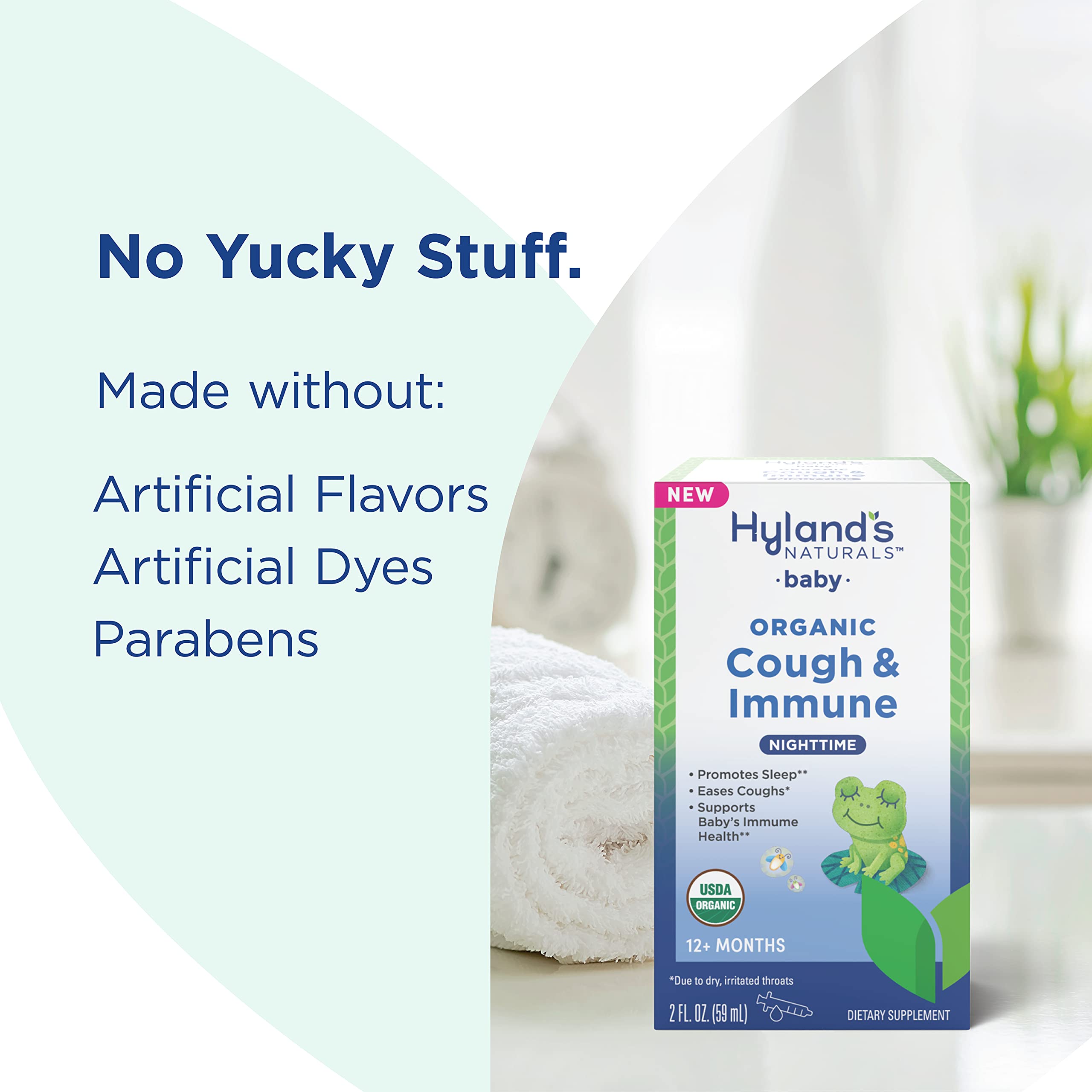 Hyland’s Naturals Baby Organic Cough & Immune with Agave, Elderberry & Pomegranate - Soothes Cough and Cold, & Supports Immunity - Nighttime - 2 Fl. Oz.