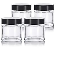 1 oz / 30 ml Clear Thick Glass Straight Sided Jar With Black Smooth Lids (4 pack)
