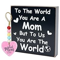 Birthday Gifts for Mom, To The World You Are A Mom But To Us You Are The World Wood Box Sign, Best Mom Ever Wood Bead Plaque, Sentimental Mom Gifts, Mothers Day Gifts from Son Daughter