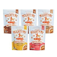 Mission MightyMe Nutty Puffs All-Flavor Variety Pack - Pediatrician Developed - USDA Organic, Plant-Based Protein, Gluten-Free - Peanut, Strawberry, Banana, Tree Nut, Cinnamon Flavors (1.5oz, 5-Pack)