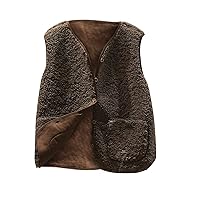 Womens Furry Sherpa Vest Button Down V Neck Warm Fluffy Faux Shearling Gilet Sleeveless Fleece Jacket with Pockets