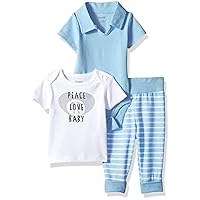 Hanes Baby-Boys Ultimate Baby Flexy Knit Jogger With Polo Bodysuit And Short Sleeve Crew