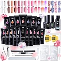 Poly Nail Gel Kit Ohuhu: 18 Colors Nail Gel Kit - Enhancement Builder with 4 Temperature Color Changing Extension - 10 Regular Color and 4 Glitter Color - Poly Nail Kit Gifts for Her