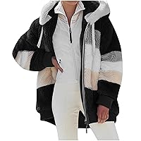 2024 New Rcontrasting Lamb Wool Padded Coat Sherpa Hoodie Lined Jacket Women Faux Fur Shearling Fleece Zip Shacket