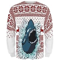 Christmas Shark Ugly Sweater All Over Adult Long Sleeve T-Shirt