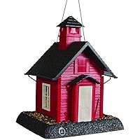 Village Collection School House Birdfeeder: Easy Fill and Clean. Squirrel Proof Hanging Cable included, or Pole Mount (pole sold separately). Large, 5 pound Seed Capacity (9.5 x 10.25 x 13.25, Red)