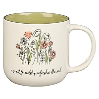 Christian Art Gifts Ceramic Coffee & Tea Mug 15 oz Large, Scripture Lead-free, Microwave/Dishwasher Safe Floral Cup for Women & Friends: Sweet Friendship - Proverbs 27:9, Sage Green/White