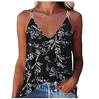 Women's Sexy Sleeveless Tank Tops Cute Floral Printed Basic Cami Tee Fashion Casual V Neck Loose Fit Blouses