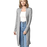 Made By Johnny Women's Solid Long Sleeve Open Front Long Cardigan