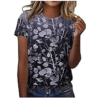 Womens Boho Floral Print T-Shirts Casual Short Sleeve Crewneck Tops Lightweight T Shirt Loose Fit Tees Cute Blouses