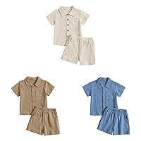 Boys Outfits 4 Months Solid Color Cotton Linen Stand Up Collar Top And Shorts Summer Outdoor Casual Suit 2t Boy