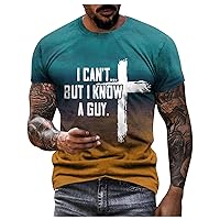 Funny Shirts I Can't But I Know A Guy Letter Printed for Men Contrast Colors Casual Short Sleeve Crewneck Tops