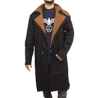 Blade Officer Cotton Black Coat - Trench Coat For Mens - Ryan Runner Black Fur Long Length Cotton Trench Coat