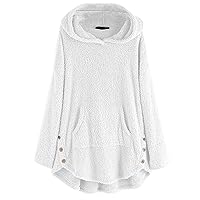 Halloween Dress Long Sleeve Loungewear Winter Blouse Teen Girls Pretty Open Front Comfy Button Top Soft Fluffy Solid With Cap Coats for Women White