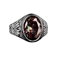 KAMBO Created Mystic Topaz Stone, 925 Sterling Silver Mens Ring, Oval Minimalist Ring
