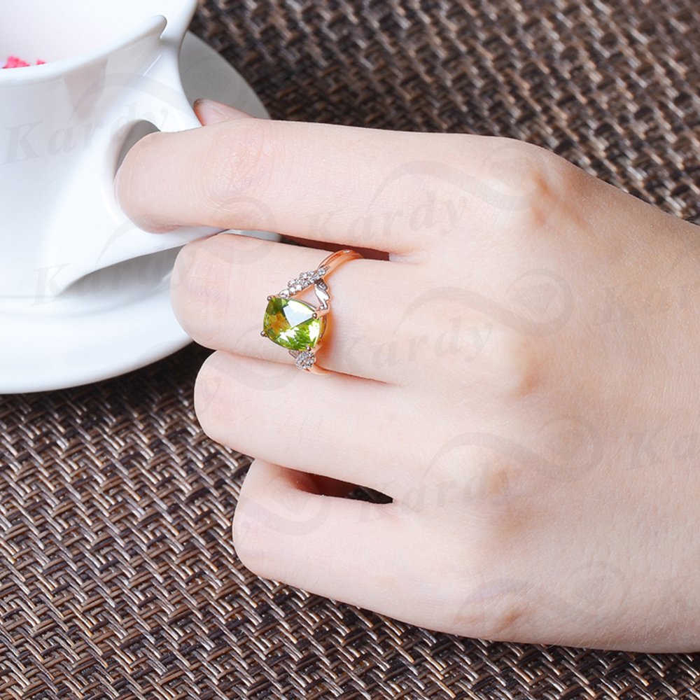 Fashion Jewelry Women's Real Peridot Gemstone Solid 14K Rose Gold Natural Diamond Engagement Wedding Ring Sets