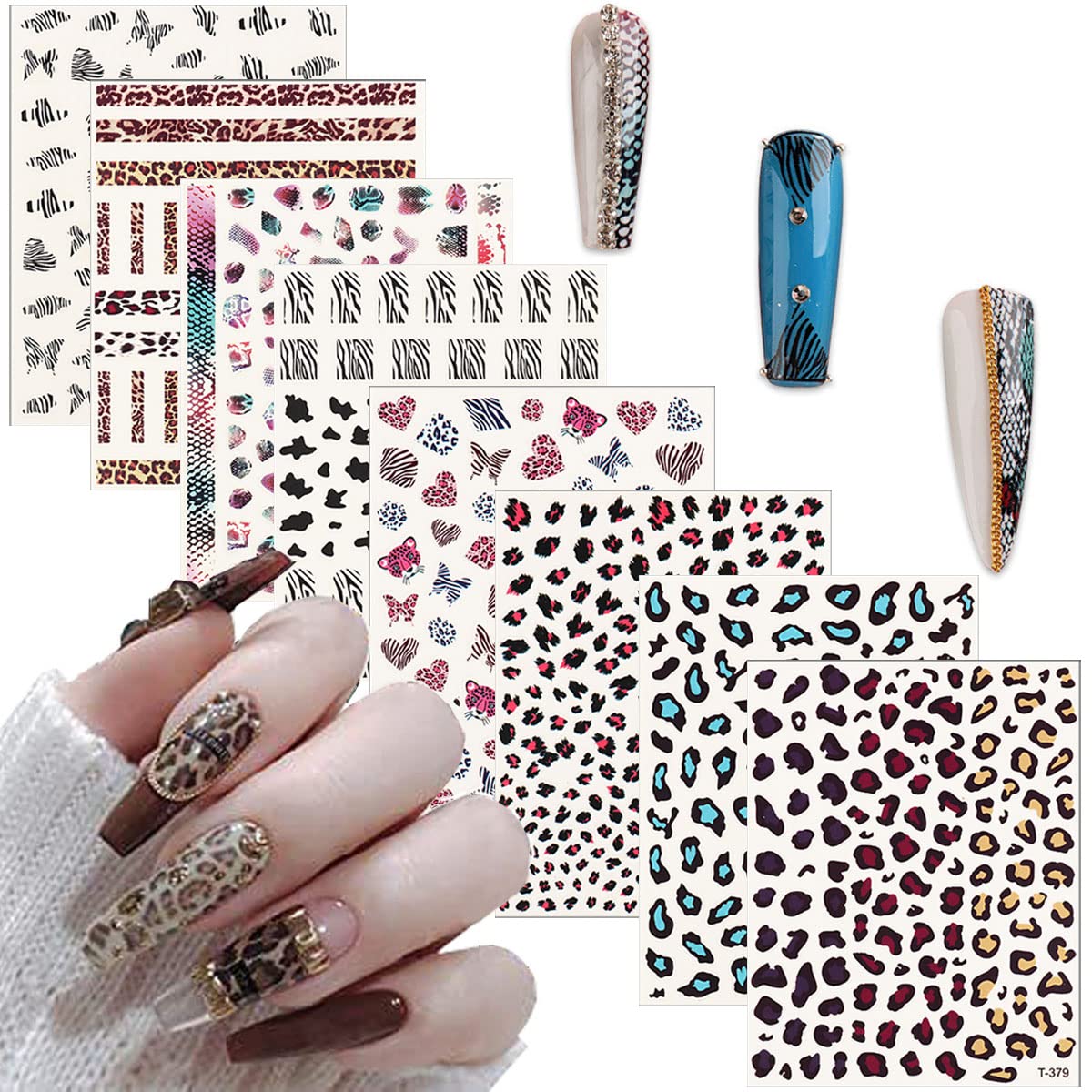 Mua 8 Sheets Leopard Print Nail Art Stickers French Nail Decals 3D ...