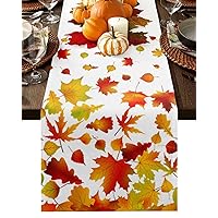Maple Leaves Table Runner 120 Inches Long for Dining Table Decor, Cotton Linen Farmhouse Table Runner Washable Coffee Table Runners Dresser Scarf for Kitchen Party Holiday Fall Themed Elements