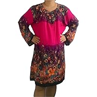 Large Loose Tops Tunic Dress Shirt Long Sleeve Floral Casual Party Wear, Bust 46