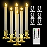 Window Candles, LED Taper Candles with Timer, Flickering Flameless Candles with Remote Battery Operated Candles, Indoor Christmas Decorations (6 Pcs Gold)
