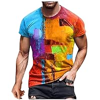Men Fashion Print Tee Shirt Crewneck Workout T-Shirt Casual Short Sleeve Athletic Shirts Fitted Summer Graphic Tops Sport Shirt Mens Form Fitting T Shirts Yellow