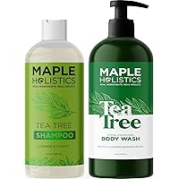 Tea Tree Body Wash and Shampoo - Clarifying Tea Tree Shampoo for Dry Scalp Care and Moisturizing Body Wash for Dry Skin - Sulfate Free Shampoo for Oily Hair and Tea Tree Essential Oil Shower Gel