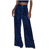 Wide Leg Pants Woman High Waisted Velour Pants Baggy Palazzo Pants Causal Work Outfits Long Flowy Trousers with Pockets