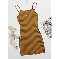 Dresses for Women - Rib Knit Bodycon Dress (Color : Brown, Size : Medium)
