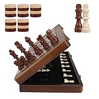 Magnetic 2 in 1 Chess Set,15 inch Chess & Checkers Set,Wooden Handmade Folding Portable Travel Chess Board Game for Adult Kids,Extra 2 Queen with Manual and Storage Bag