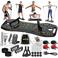 Portable Home Gym System: Large Compact Push Up Board, Pilates Bar & 20 Fitness Accessories with Resistance Bands & Ab Roller Wheel - Full Body Workout for Men and Women, Gift for Boyfriend