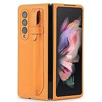 ZIFENGXUAN- Leather Case for Samsung Galaxy Z Fold 4 5G,Stylish Slim Cover with S Pen Holder TPU Inner Shell Shockproof Protective Case (Z Fold 4,Orange)