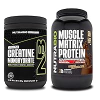 NutraBio Creatine Monohydrate, Unflavored, (300 g) and Muscle Matrix Protein Powder, (Dutch Chocolate) Supplement Bundle – Muscle Energy, Maximum Growth, Recovery, and Strength